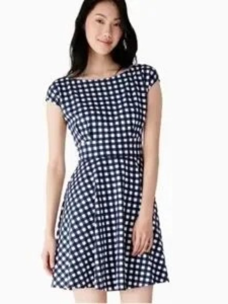 Kate Spade Style. Navy White Fiorella Fit And Flair Gingham Dress Size 6